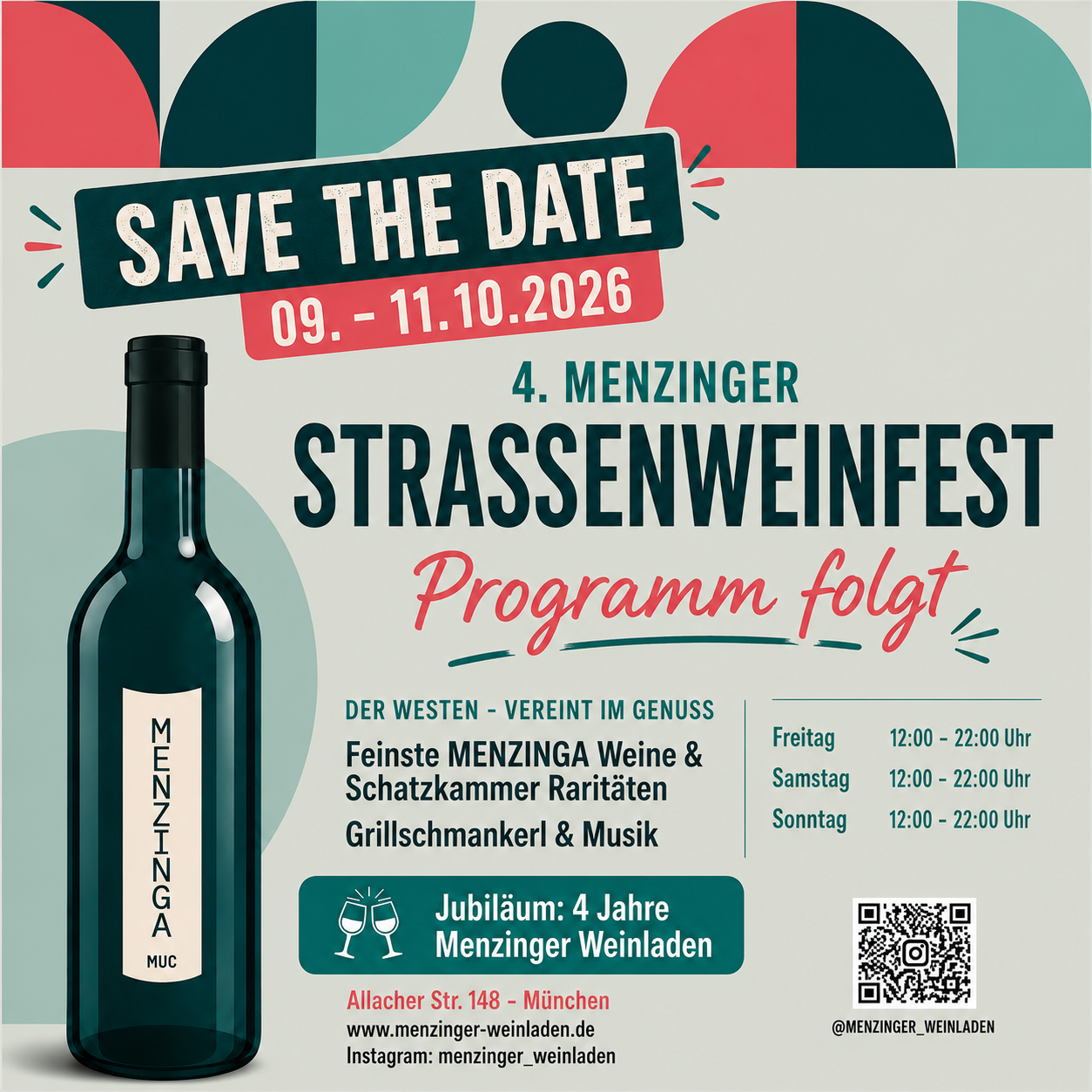 4. Menzinger Straßenweinfest - Jubiläumsfest - Eintritt frei