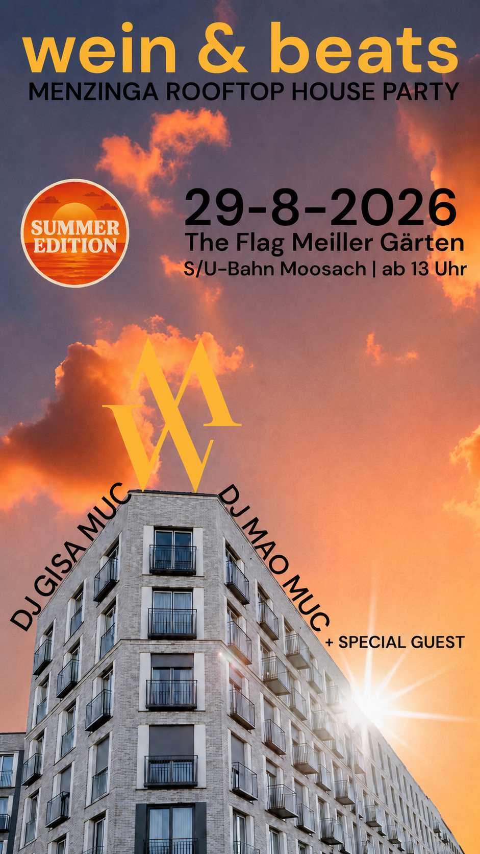 wein & beats - MENZINGA ROOFTOP HOUSE PARTY - summer edition - early bird Tickets jetzt sichern